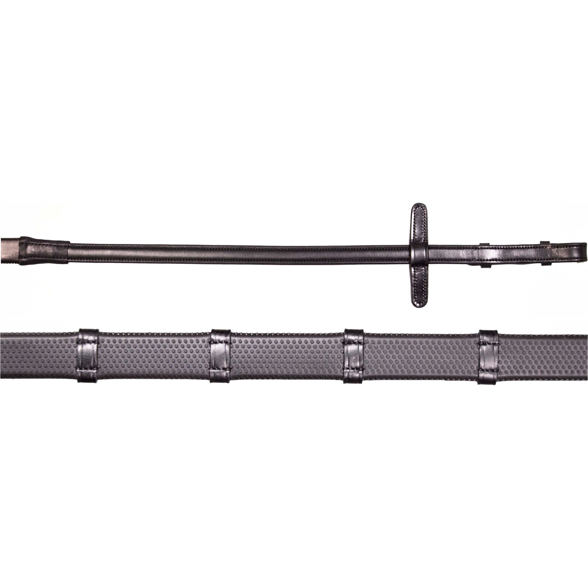 Henry James Saddlery Small Pimple Hybrid Rubber Reins with Leather Stoppers RR6 - Black